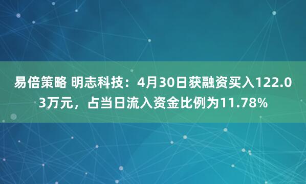 易倍策略 明志科技：4月30日获融资买入122.03万元，占当日流入资金比例为11.78%